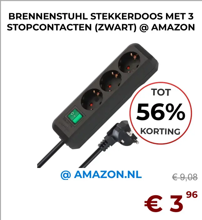 Aanbieding: Brennenstuhl stekkerdoos met 3 stopcontacten 