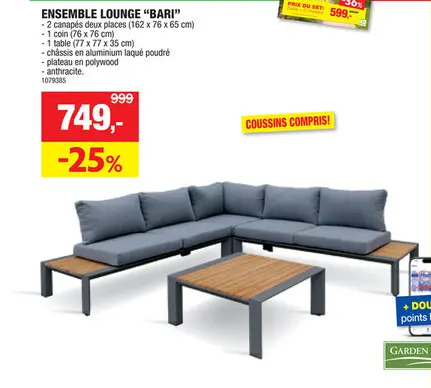 Offre: Garden Plus salon de jardin Bari anthracite