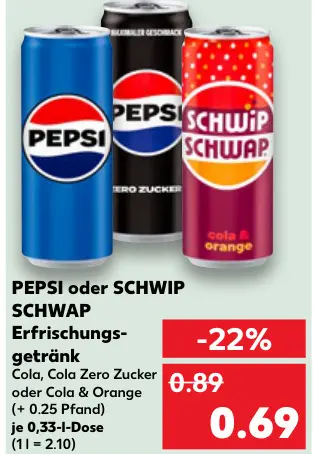 Aanbieding: PEPSI oder SCHWIP SCHWAP Erfrischungsgetränk
