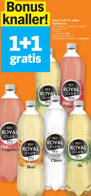 Promotie: Royal Club 0% suiker literflessen