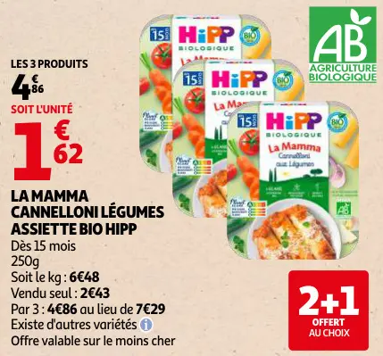 Promotie: La mamma cannelloni légumes assiette bio hipp