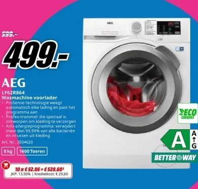 Promotie: AEG Wasmachine voorlader LF62R864