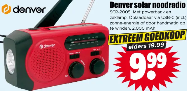 Aanbieding: Denver solar noodradio