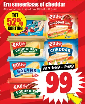 Aanbieding: Eru smeerkaas of cheddar