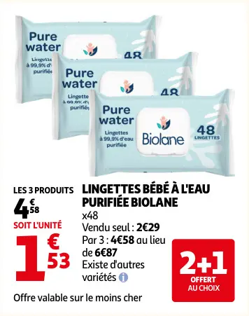 Offre: Lingettes bébé à l'eau purifiée