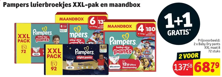 Promotie: Pampers luierbroekjes XXL-pak en maandbox