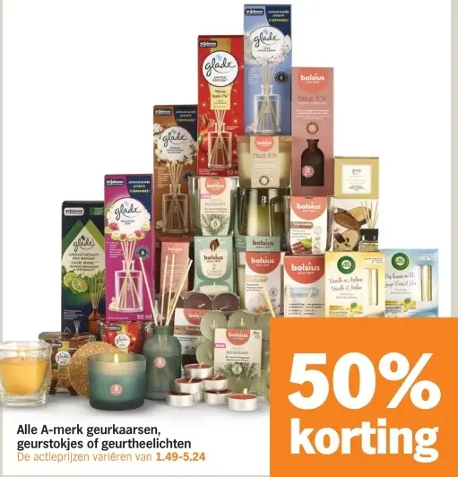 Aanbieding: A-merk geurkaarsen, geurstokjes of geurtheelichten