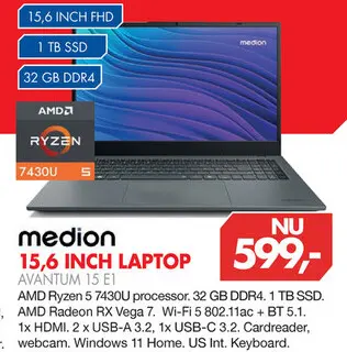 Aanbieding: Medion 15,6 Inch Laptop Avantum 15 E1