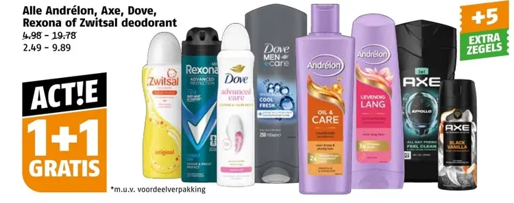 Aanbieding: Alle Andrélon, Axe, Dove, Rexona of Zwitsal deodorant