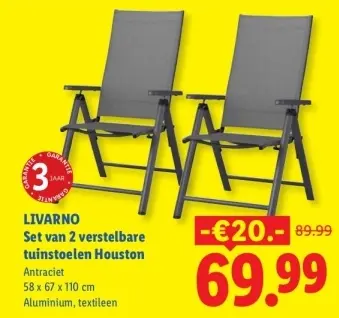 Aanbieding: Set van 2 verstelbare tuinstoelen Houston