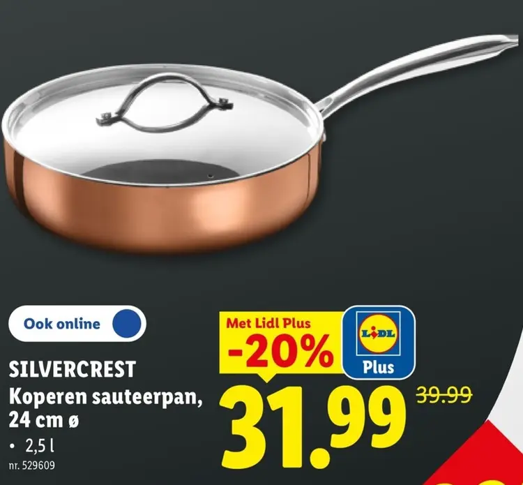 Promotie: Koperen sauteerpan, 24 cm ø