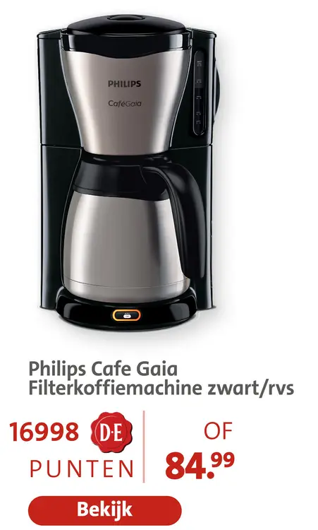 Aanbieding: Philips Cafe Gaia Filterkoffiemachine zwart/rvs