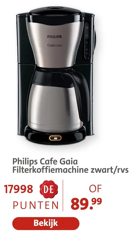 Aanbieding: Philips Cafe Gaia Filterkoffiemachine zwart/rvs