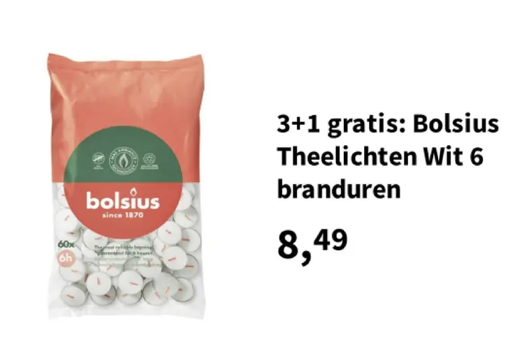 Aanbieding: Bolsius Theelichten Wit 6 branduren