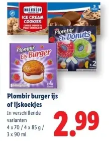 Aanbieding: Plombir burger ijs of ijskoekjes