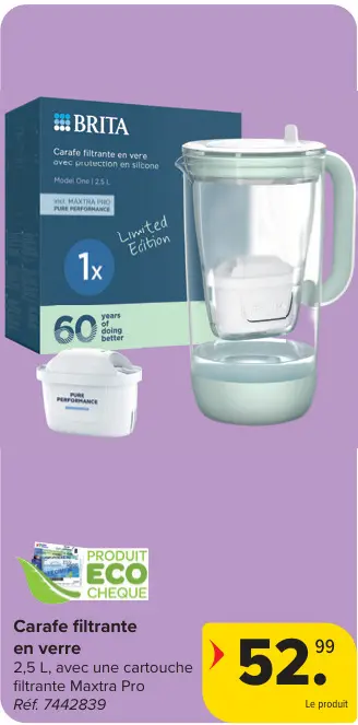 Offre: Carafe filtrante en verre