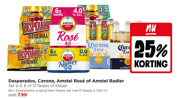 Aanbieding: Desperados, Corona, Amstel Rosé of Amstel Radler