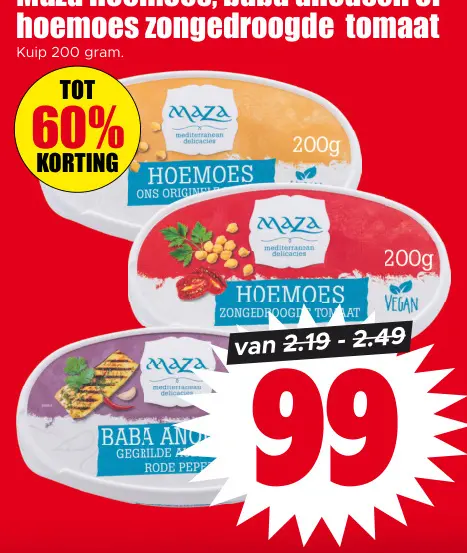 Aanbieding: Hoemoes, Baba Anoush of Hoemoes Zongedroogde tomaat