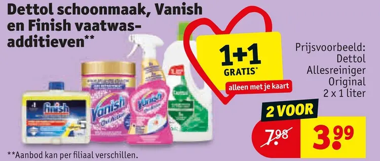 Aanbieding: Dettol schoonmaak, Vanish en Finish vaatwasadditieven
