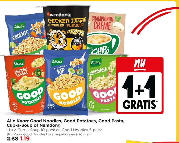 Aanbieding: Knorr Good Noodles, Good Potatoes, Good Pasta, Cup-A-Soup of Namdong