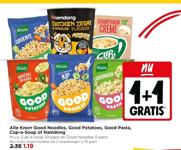 Aanbieding: Knorr Good Noodles, Good Potatoes, Good Pasta, Cup a Soup of Namdong