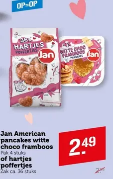 Aanbieding: Jan American pancakes witte choco framboos of hartjes poffertjes
