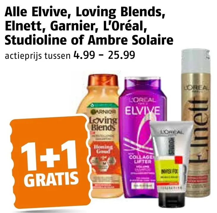 Aanbieding: Elvive, Loving Blends, Elnett, Garnier, L'Oréal, Studioline of Ambre Solaire