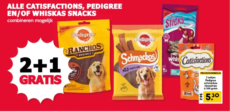 Aanbieding: Alle Catisfactions, Pedigree en/of Whiskas Snacks