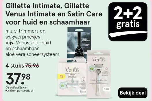 Aanbieding: Gillette Intimate, Gillette Venus Intimate en Satin Care voor huid en schaamhaar