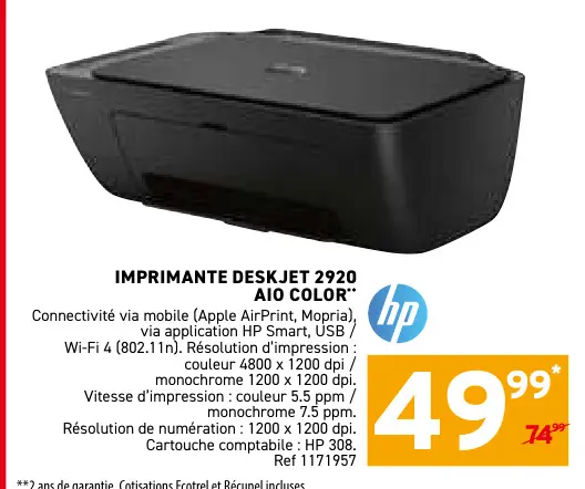 Offre: Imprimante deskjet 2920 aio color