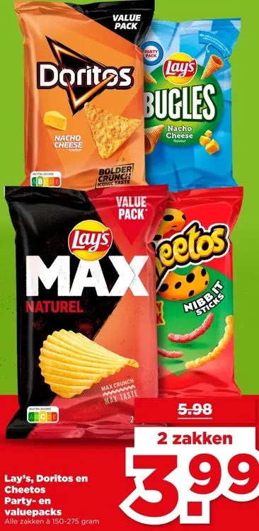 Aanbieding: Lay's, Doritos en Cheetos Party- en valuepack