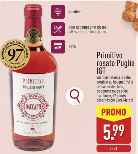 Offre: Daccapo Primitivo rosato Puglia IGT