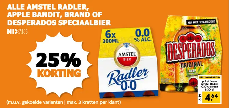 Aanbieding: Alle Amstel Radler, Apple Bandit, Brand of Desperados speciaalbier