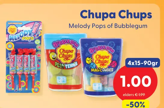 Aanbieding: Chupa Chups Melody Pops or Bubblegum