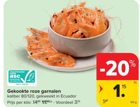 Promotie: Gekookte roze garnalen
