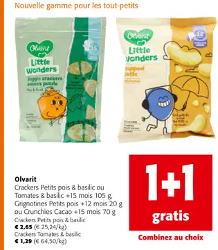 Offre: Crackers Petits pois & basilic ou Tomates & basilic