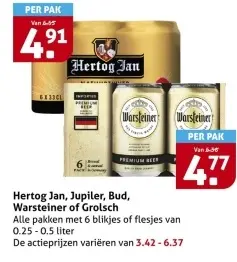 Aanbieding: Hertog Jan, Jupiler, Bud, Warsteiner of Grolsch