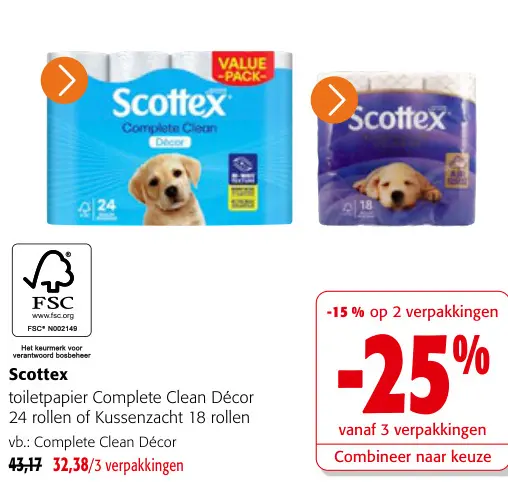 Promotie: Toiletpapier Complete Clean Décor 24 rollen of Kussenzacht 18 rollen