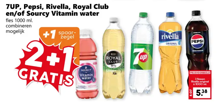 Aanbieding: 7UP, Pepsi, Rivella, Royal Club en/of Sourcy 