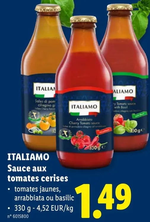 Offre: Italiamo Sauce aux tomates cerises