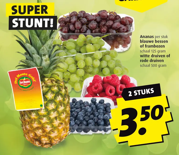 Aanbieding: Ananas, blauwe bessen, frambozen, witte of rode druiven