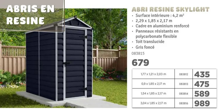 Offre: Abri resine skylight