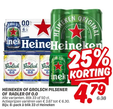 Aanbieding: Heineken of Grolsch pilsener of radler of 0.0
