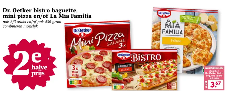 Aanbieding: Bistro baguette, mini pizza en/of La Mia Familia