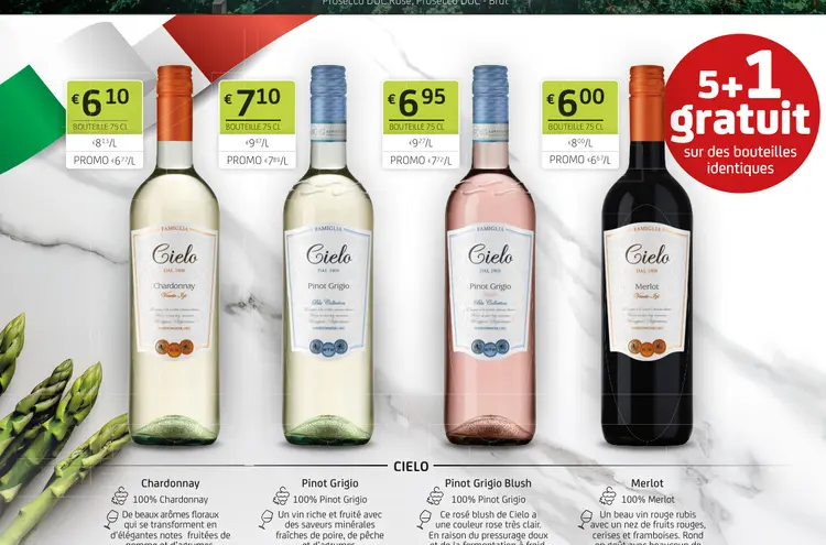 Offre: Cielo Chardonnay, Pinot Grigio, Pinot Grigio 
