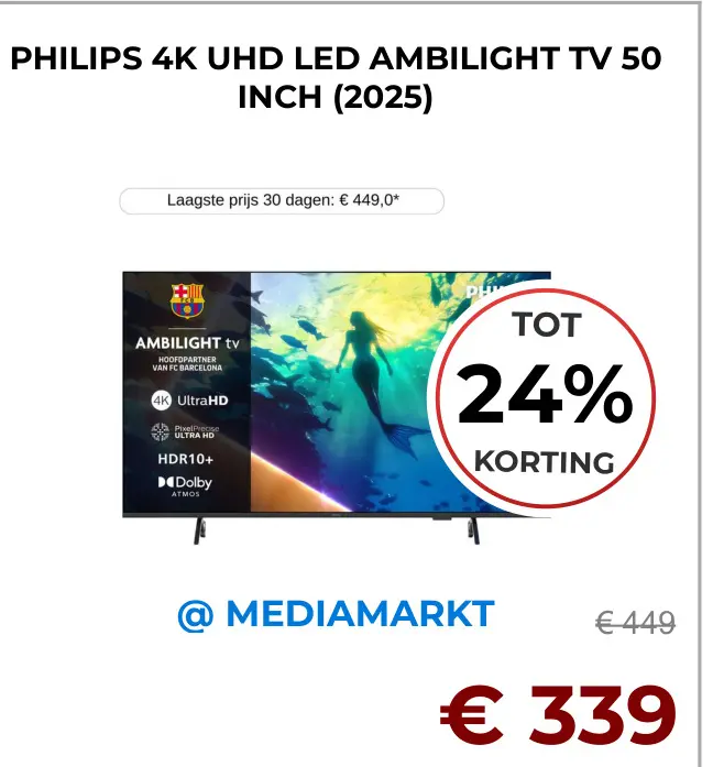 Aanbieding: Philips 4k uhd led ambilight tv 50 inch (2025)