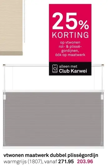 Aanbieding: Maatwerk dubbel plisségordijn warmgrijs