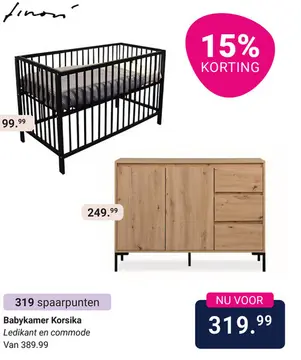 Aanbieding: Babykamer Finori Korsika (Ledikant Open Basic Black + Commode)