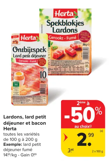 Offre: Lardons, lard petit déjeuner et bacon