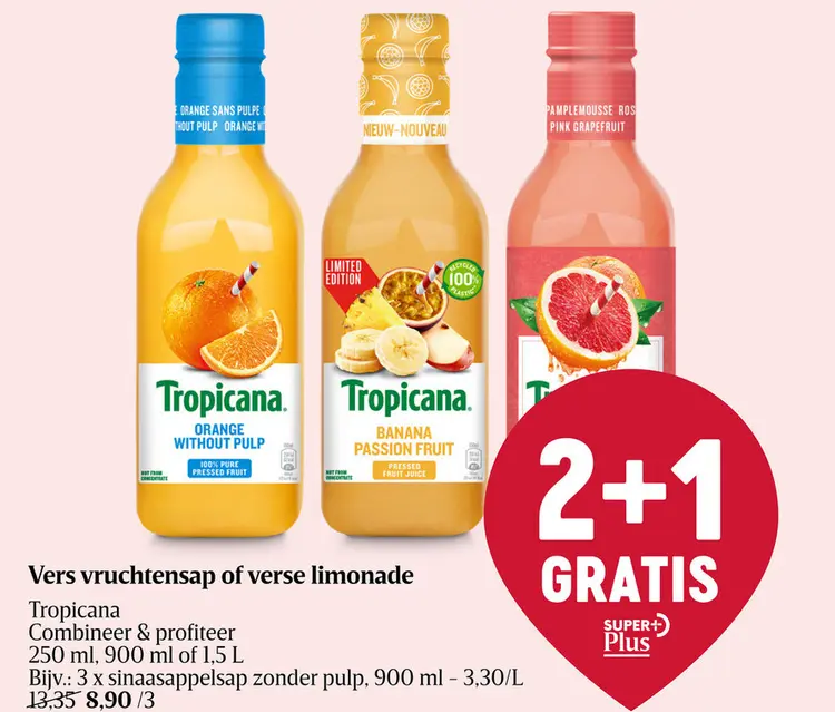 Aanbieding: Vers vruchtensap of verse limonade